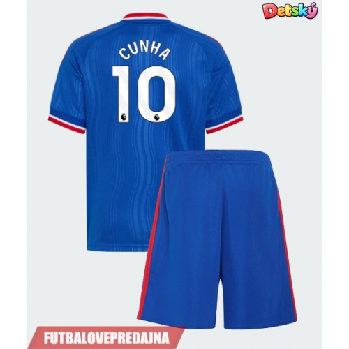 Lacne Dětský Futbalové dres Manchester United Matheus Cunha #10 2026-27 Krátky Rukáv - Preč (+ trenírky)